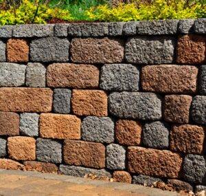 multi-colored brick retaining wall